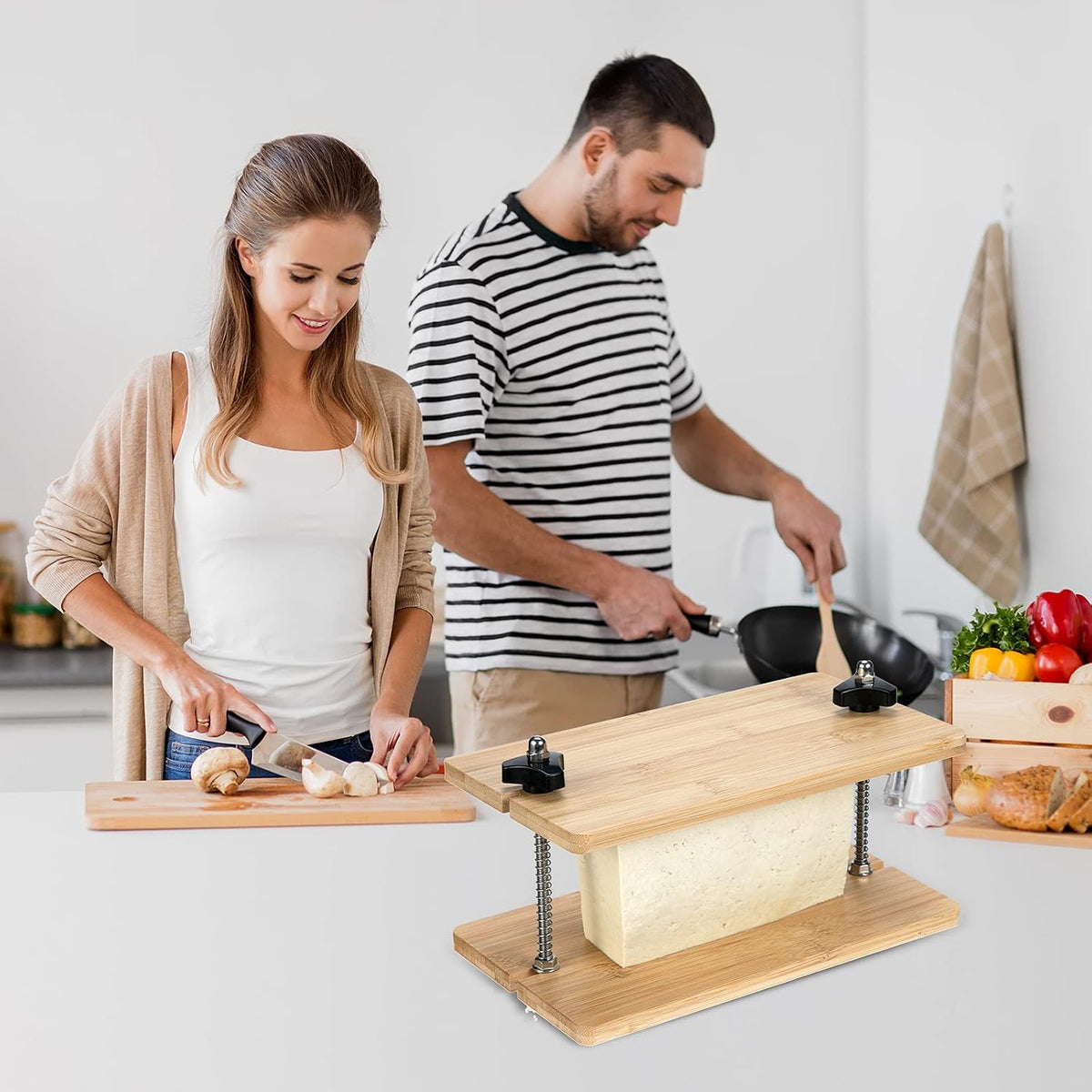 Bamboo Tofu Press Bamboo Tofu Presser Drainer and Drip Tray Easily Drain Water from Firm Tofu, Cheese, or other Foods in 15 Minutes Eco Friendly Drip Strainer