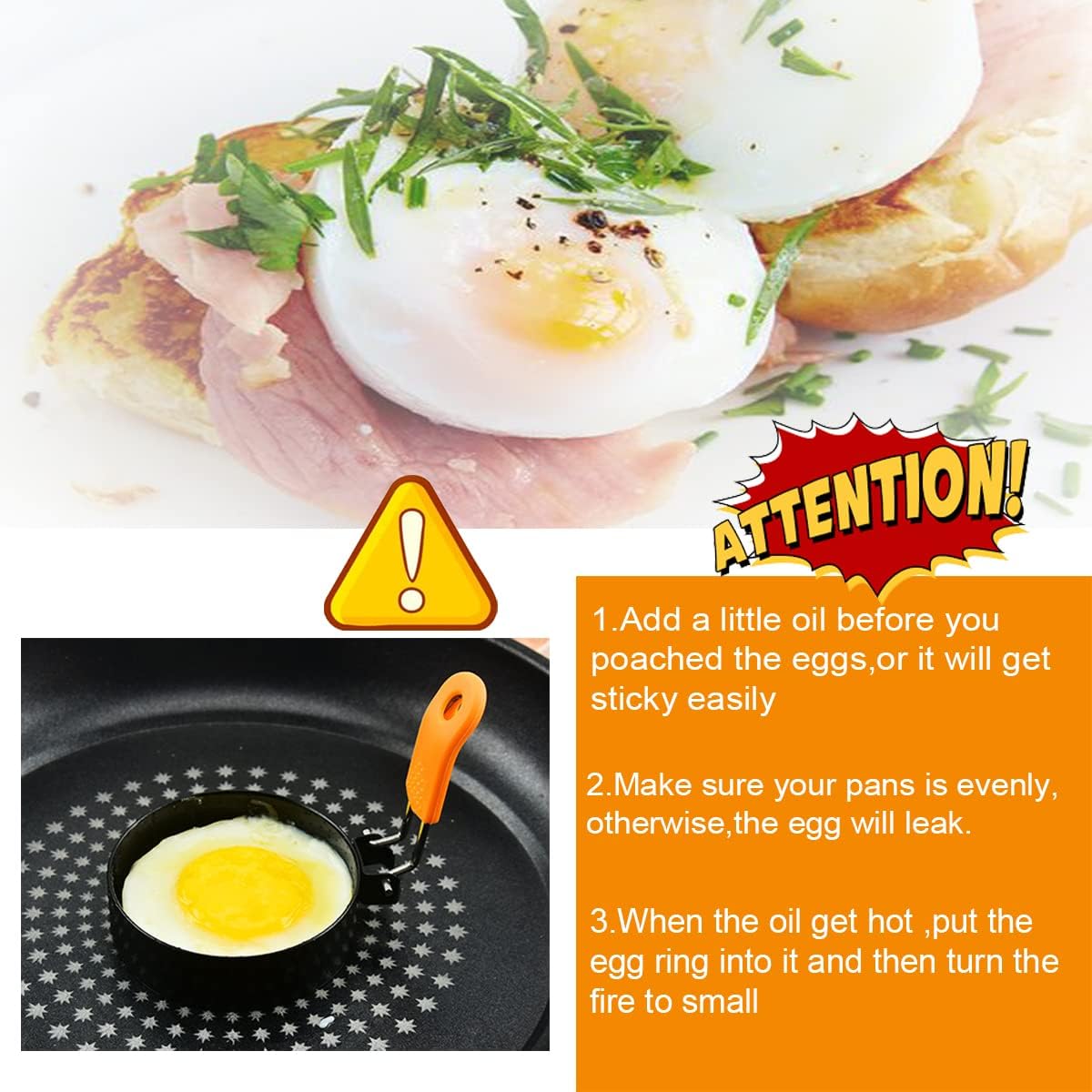 2 Packs 8" Large Omelette Ring for Griddle,8 Inch Stainless Steel Non-stick Omelet Ring, Round Pancake Rings Griddle Omelet Rings with Silicone Handle Grill Oil Brush & Egg Separator