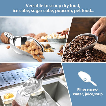 E-far Ice Scoops with Holes, 2 Pcs 6 Oz Stainless Steel Scoops for Freezer
