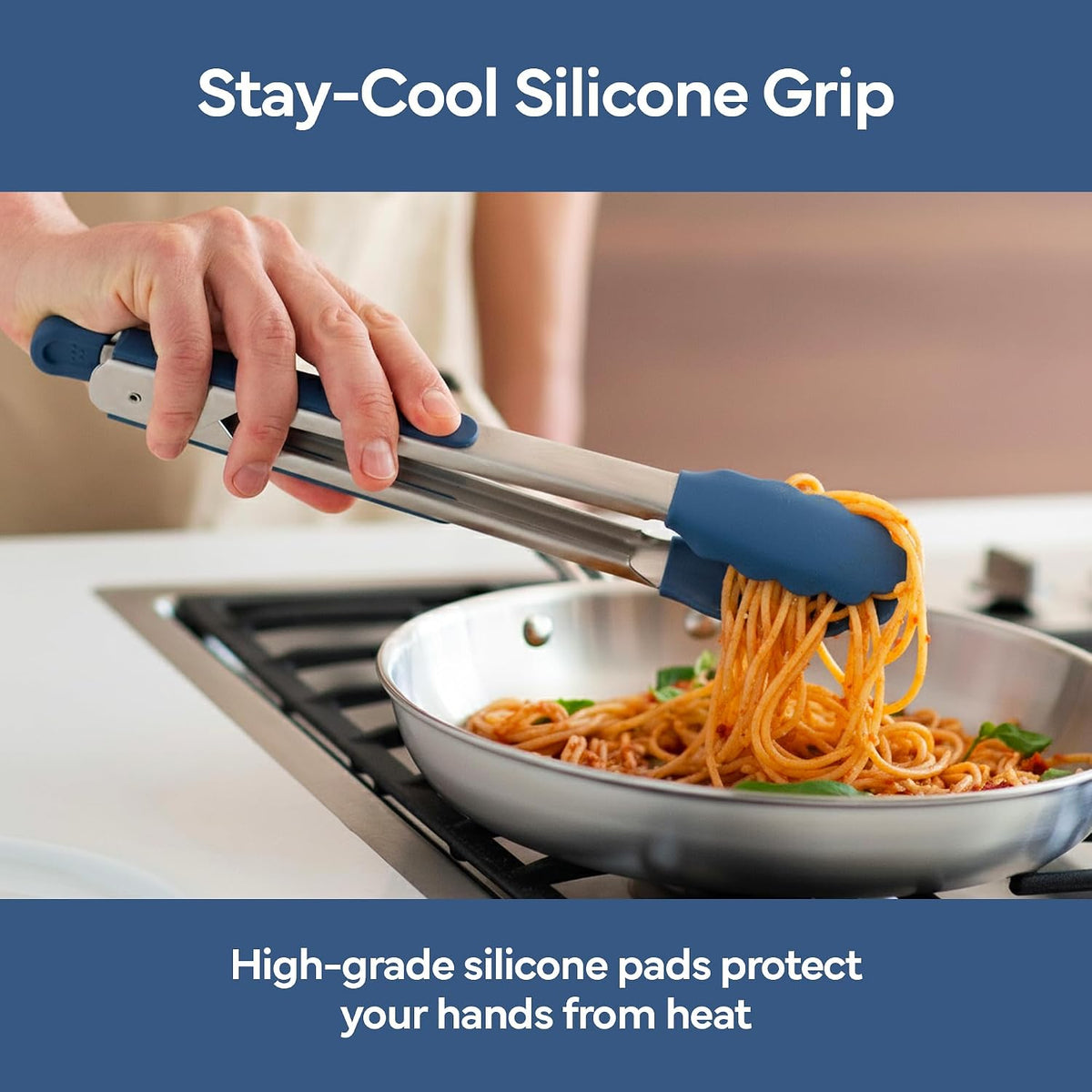 Misen Kitchen Tongs - Dishwasher Safe, Heavy Duty - Precision Stainless Steel Grilling Tool - Heat Resistant - Perfect for Serving and Air Frying - 13 Inch | Gray