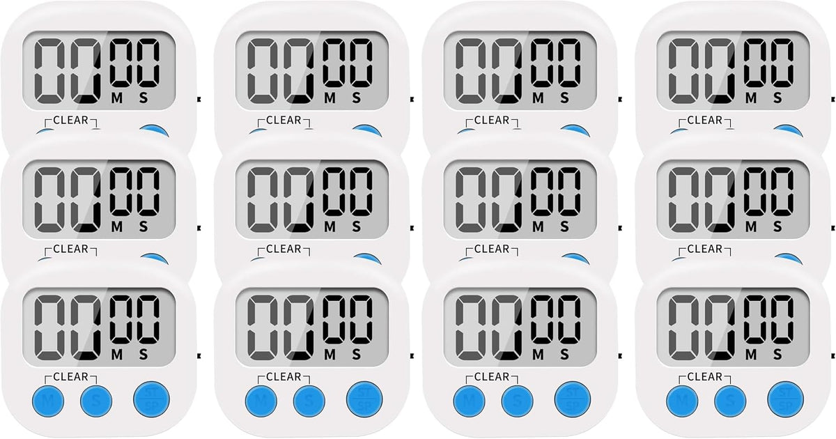 LinkDm 6 Pack Small Digital Kitchen Timer Magnetic Back and ON/Off Switch,Minute Second Count Up Countdown, White