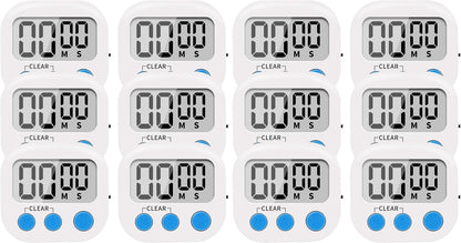 LinkDm 6 Pack Small Digital Kitchen Timer Magnetic Back and ON/Off Switch,Minute Second Count Up Countdown, White