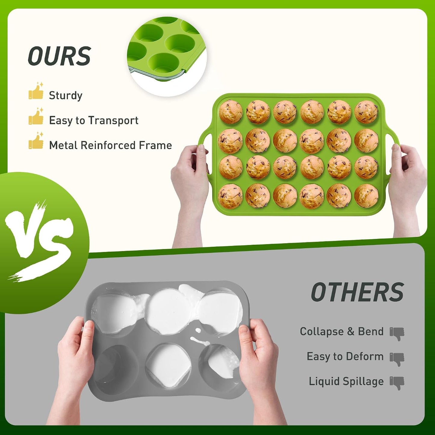 2 Packs 12 Cups Silicone Muffin Pan for Baking with Metal Reinforced Frame Regular Size Cupcake Pan Tray Egg Bites Silicone Cookie Molds Muffin Tin Tart Pans Sheet Set for Oven Dishwasher Safe