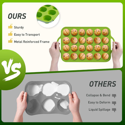2 Packs 12 Cups Silicone Muffin Pan for Baking with Metal Reinforced Frame Regular Size Cupcake Pan Tray Egg Bites Silicone Cookie Molds Muffin Tin Tart Pans Sheet Set for Oven Dishwasher Safe