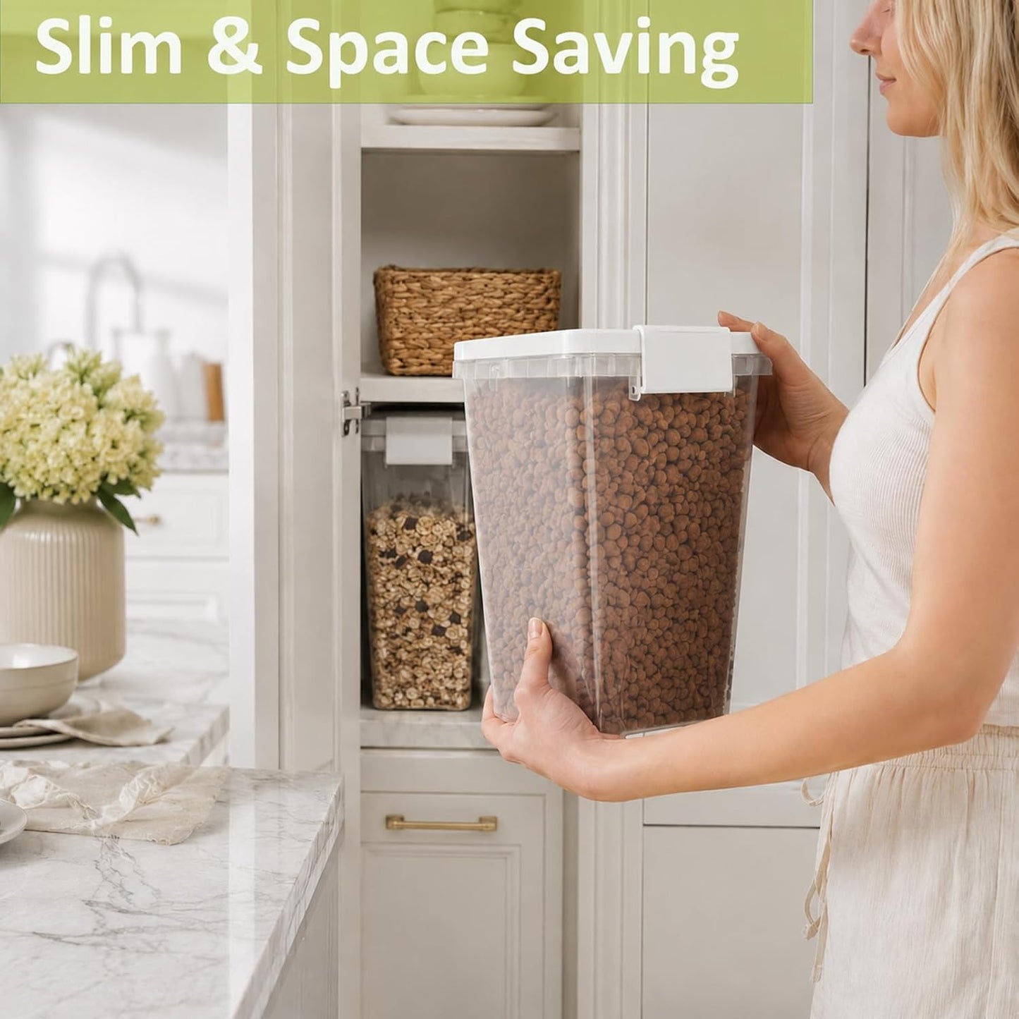 2 Lbs Small Cat Dog Food Storage Container for Bird Seed, Pet Food, 2 Pack | 2QT Versatile Dry Food Bin Portable Dispenser with Wide-Mouth Pour Spout for Rice, Flour, Cereal, Storage and Organization
