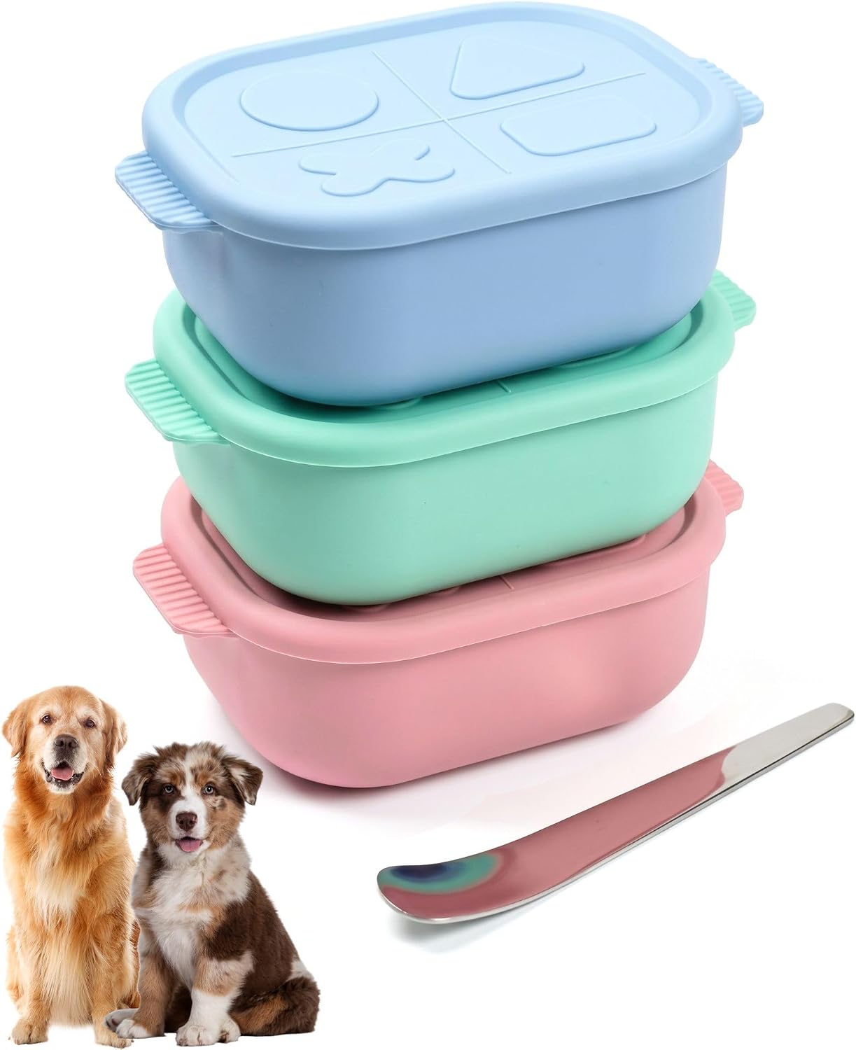 2ME Airtight Pet Wet Food Storage Containers with Lids (4-Pack, 12oz) - Silicone Meal Prep Kit for Dog & Cat Food - Freezer, Microwave & Dishwasher Safe - with Stainless Steel Scoop