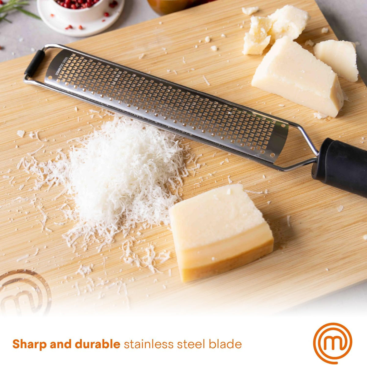 MasterChef Lemon Zester Grater with Handle, Stainless Steel, Non Slip Grip
