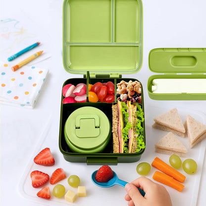 JXXM Bento Lunch Box for Kids With 8oz Soup thermo,Leak-proof Lunch Containers with 5 Compartment,thermo Food Jar and Lunch Bag, Food Containers for School (A-Blue(Extreme Locomotive))