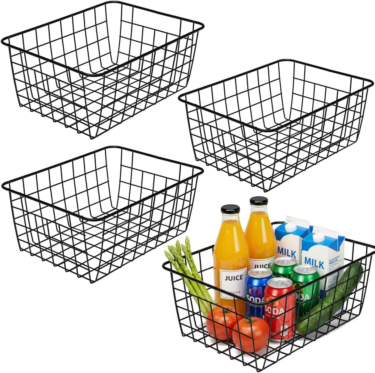 Kitchen Wire Baskets Farmhouse Decor Metal Food Storage Organizer,Household Refrigerator Bin with Built-in Handles for Cabinets, Pantry, Bathroom,2 Packs(white)