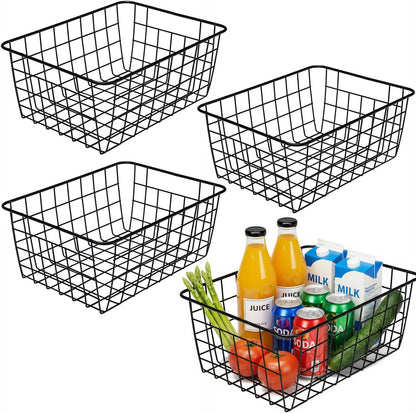 Kitchen Wire Baskets Farmhouse Decor Metal Food Storage Organizer,Household Refrigerator Bin with Built-in Handles for Cabinets, Pantry, Bathroom,2 Packs(white)