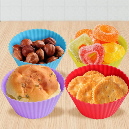 24 Pack Silicone Baking Cups Reusable Muffin Liners Non-Stick Cup Cake Molds Set Cupcake Silicone Liner Standard Size Silicone Cupcake Holder Silicon Cups for Baking Bpa Free (4 Colors)