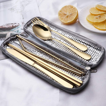 Portable Stainless Steel Flatware Set, Travel Camping Cutlery Set, Portable Utensil Travel Silverware Dinnerware Set with a Waterproof Case (Pink)