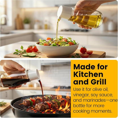 Glass Soy Sauce Dispenser Bottle, 10 oz Leak-Proof Oil & Vinegar Cruet, Multi-Purpose Clear Glass Container with Spout for Olive Oil, BBQ Sauce, Kitchen Cooking and Table Use