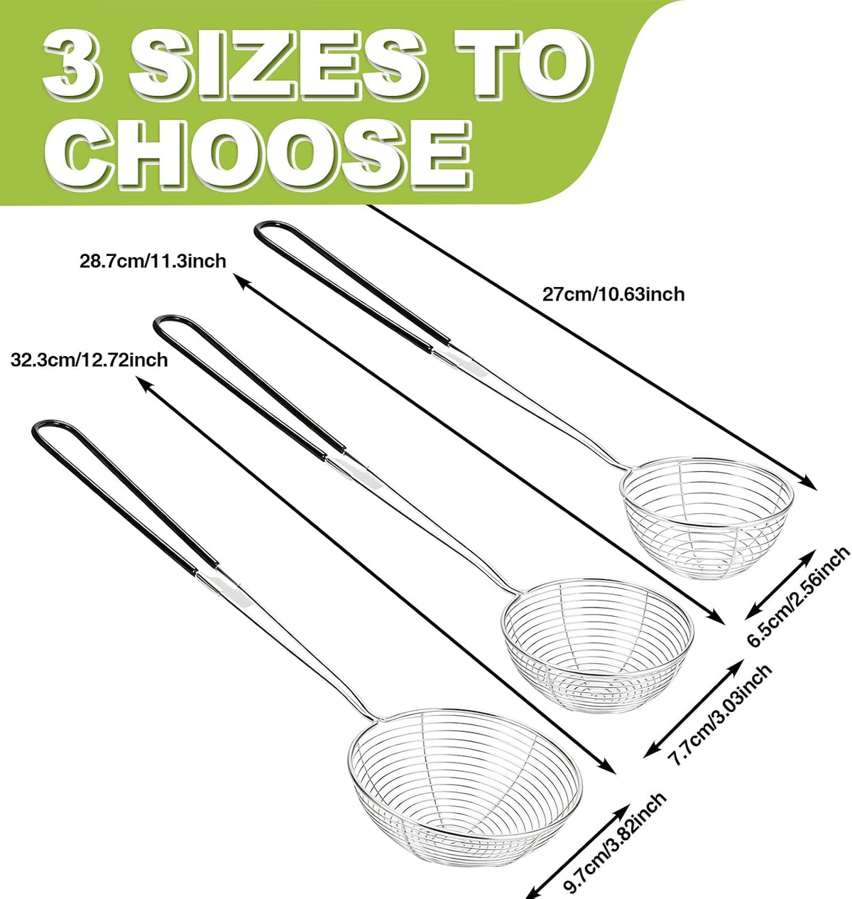 6 Pieces Stainless Steel Spider Strainer Skimmer, 4 Inch Hot Pot Kit Strainer Scoops with Long Handle, Asian Skimmer Spoon Ladle for Boba Pearls, Pasta, Meatball, Cooking & Frying Food