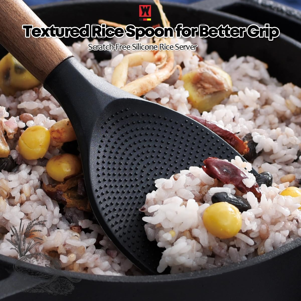 Cooking Ladle: Silicone Kitchen Utensil with Long Wooden Handles, Heat Resistant Cookware, Protects Surfaces with Gentle Head Design, Portion Batter, Professional Chef Wok Soup Ladle