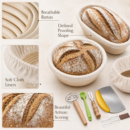 Banneton Bread Proofing Basket Set, 2 Pack 9 Inch Round & Oval