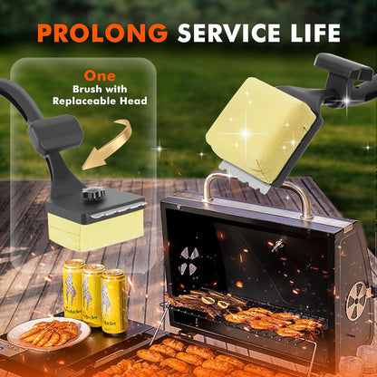 Sponge Grill Brush for Outdoor Grill, Upgraded Safe Bristle Free Grill Brush with Scraper Replaceable Head, BBQ Cleaning Brush for Dad, 1+2 Pcs