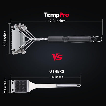 TempPro BBQ Grill Brush with Wide Scraper, Bristle-Free Stainless Steel Grilling Cleaner, Safe All-Grate Cleaner, Perfect for BBQ Grill Cleaning Accessory (Previously ThermoPro)