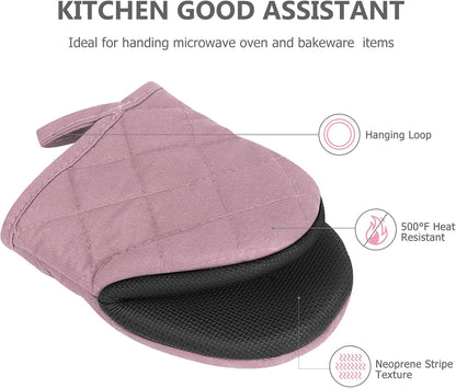 1 Pair Short Oven Mitts - Silicone Kitchen Oven Gloves High Heat Resistant 500℉, Mini Oven Mits with Non-Slip Grip Surfaces and Hanging Loop for BBQ, Baking, Cooking and Grilling (Black)
