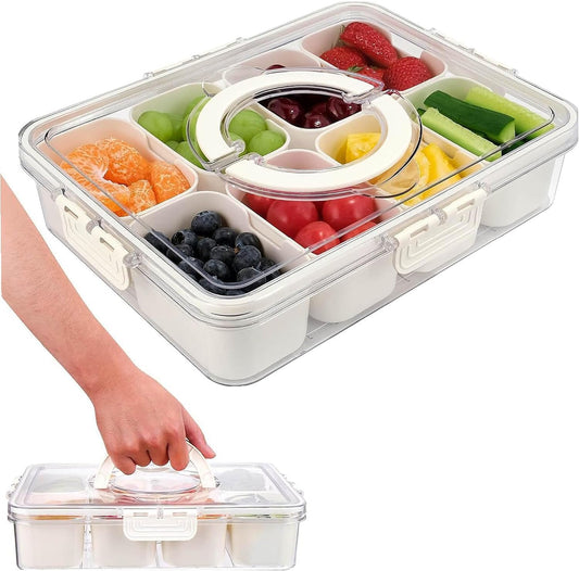 1Pack Divided Serving Tray with Lid and Handle Snack Tray with Lid Picnic Charcuterie Fruit Tray Candy Container Picnic Charcuterie Travel Box for Snacks (1)