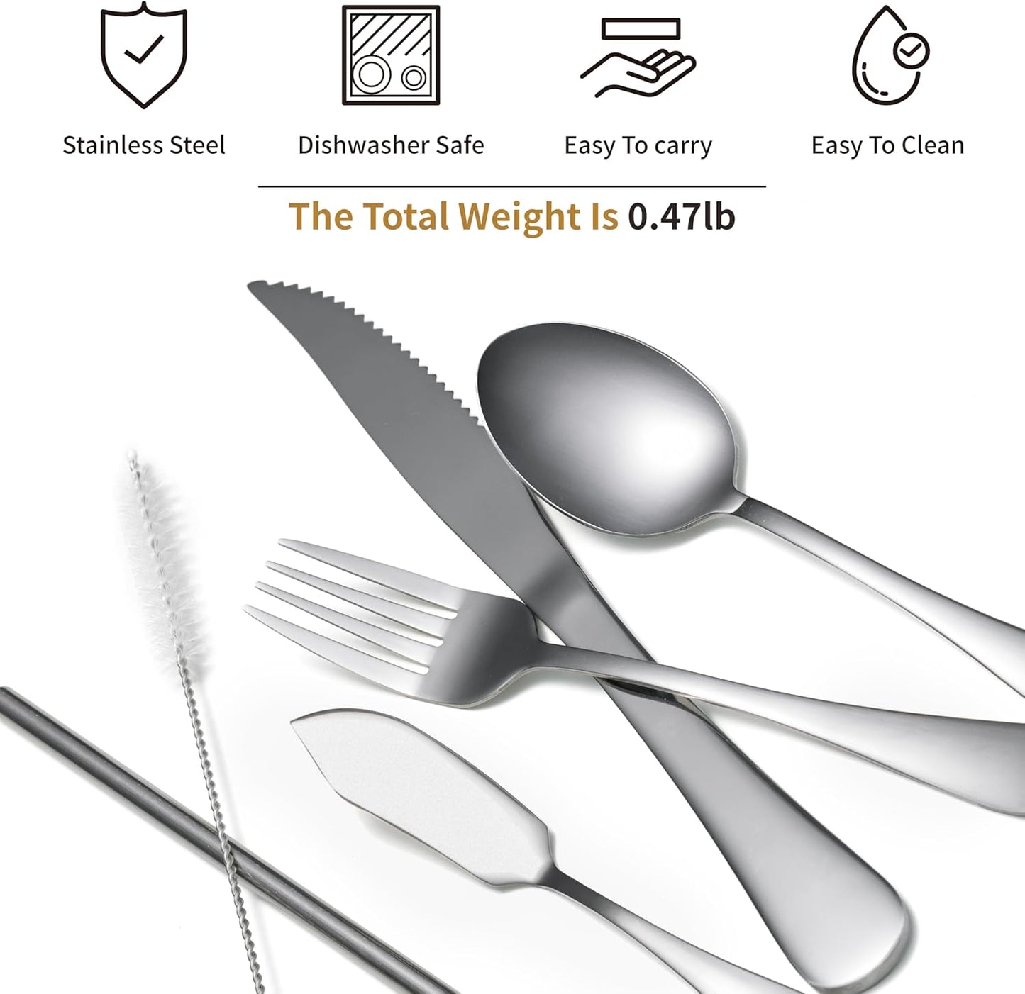 Camping Cutlery Set: Premium Portable Silverware Set with Case for Lunch Box, Travel, and Work Durable, Eco-Friendly, and Compact Utensils Including Fork, Spoon, and Knife for Adults on the Go