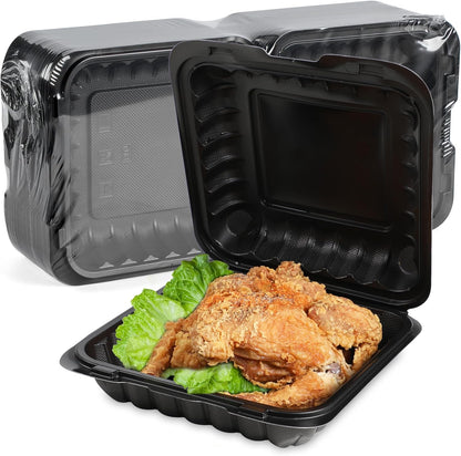 Meal Prep Container Reusable 40 Pack 34oz - Shrink Wrap Leakproof | Portion Control Leftover Plastic Food Containers with Lid | BPA Free Freezer & Microwave Safe | 4 Compartment Takeout Boxes