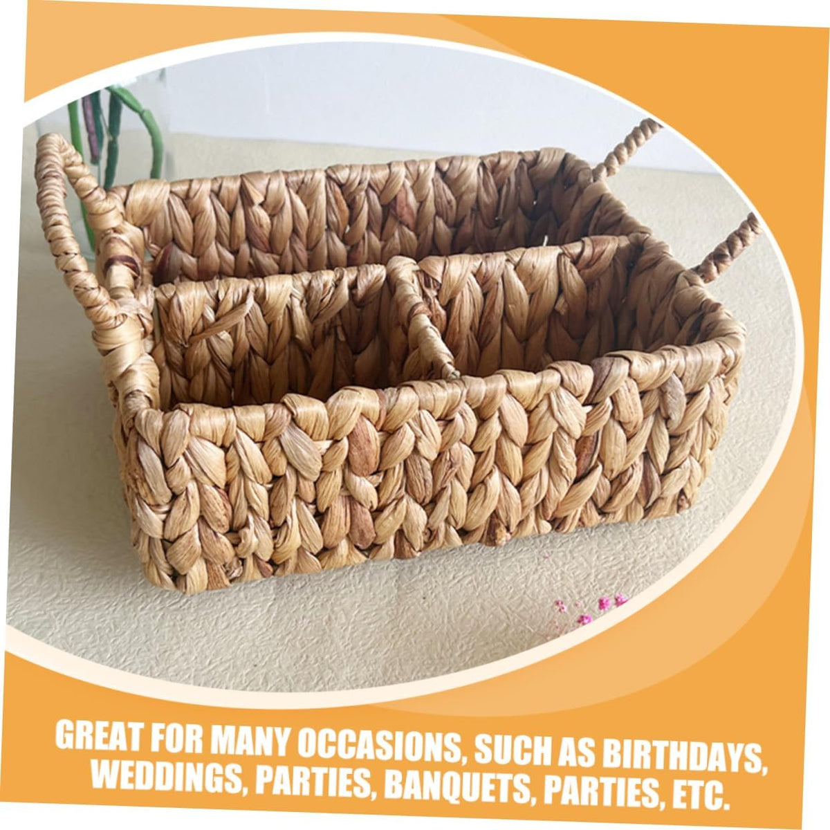 VOSAREA Woven Storage Basket with Divided Compartments Rustic Handcrafted Cutlery Organizer for Home Kitchen Living Room Stylish Sundries Management
