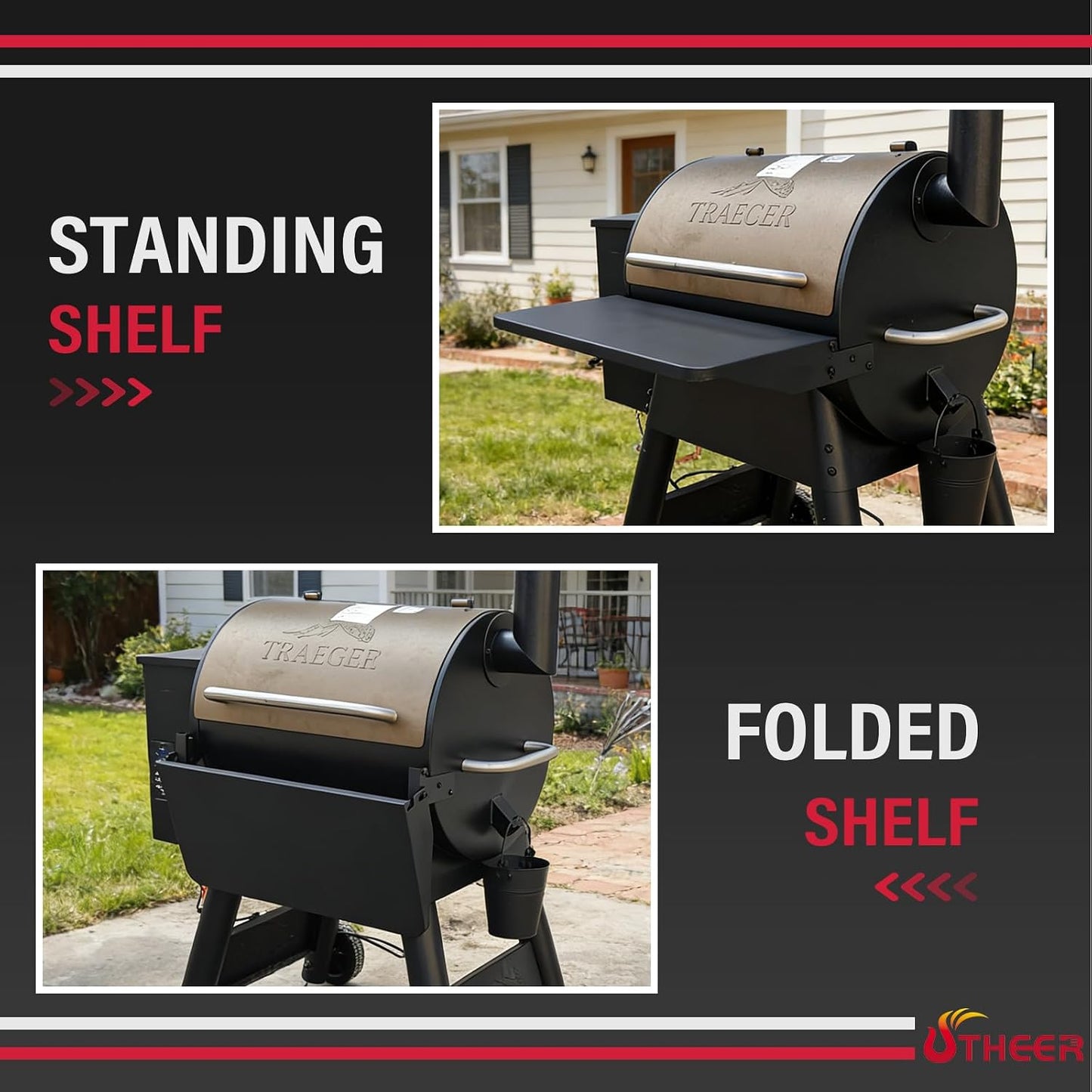 Upgraded Grill Table for Weber Kettle 22"/18"/26", Master Touch 22", Smokey Mountain, Recteq Pellet Grill RT-B380, Prep Station with Cutting Board, Basin, 4 Hooks, Shelf for Weber Kettle Accessories