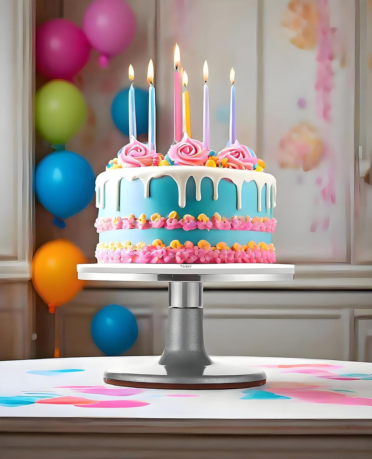 Yizish Cake Turntable Aluminum Alloy & Piping Bags and Tips Set, Rotating Cake Stand Decorating Kits with Stainless Steel Cake Spatulas and Scrapers for Baking, Pastries and Cupcakes, Gift Set