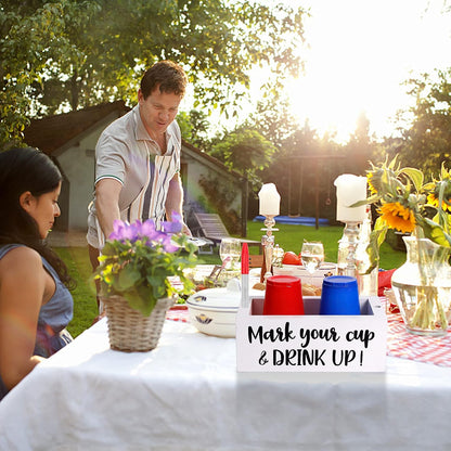 Single Cup Holder with Marker Slot Party Cup Dispenser Mark Your Cup and Drink Up Drink Dispensers for Parties Housewarming Hostess Gift Cup Holder Countertop 2 Sides Designs