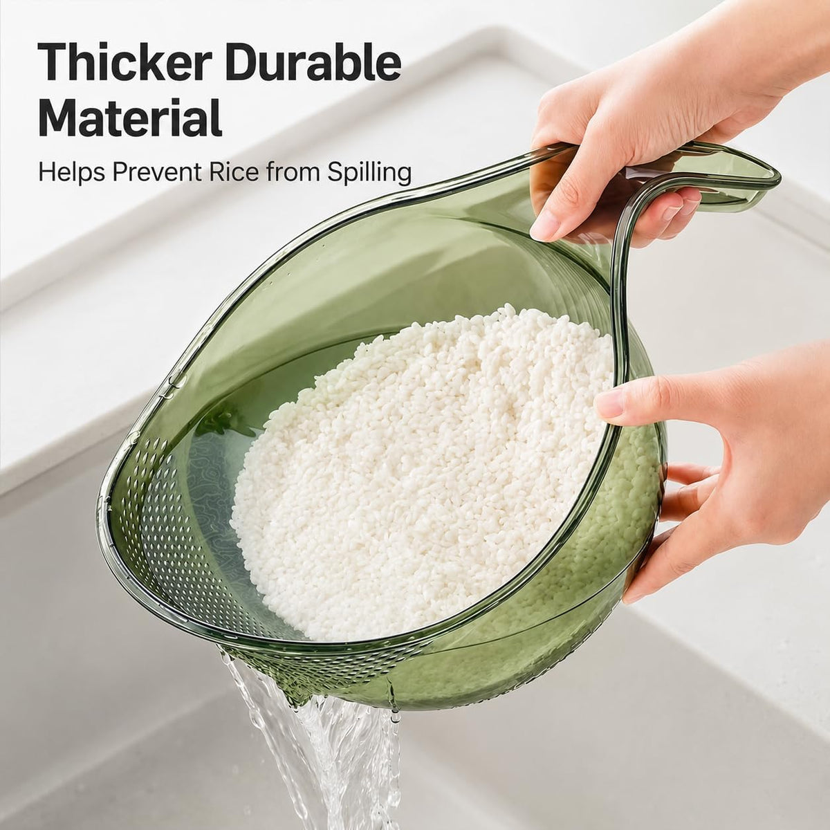 Rice Washer, Rice Rinser Strainer w/Handle, BPA-Free (Clear)