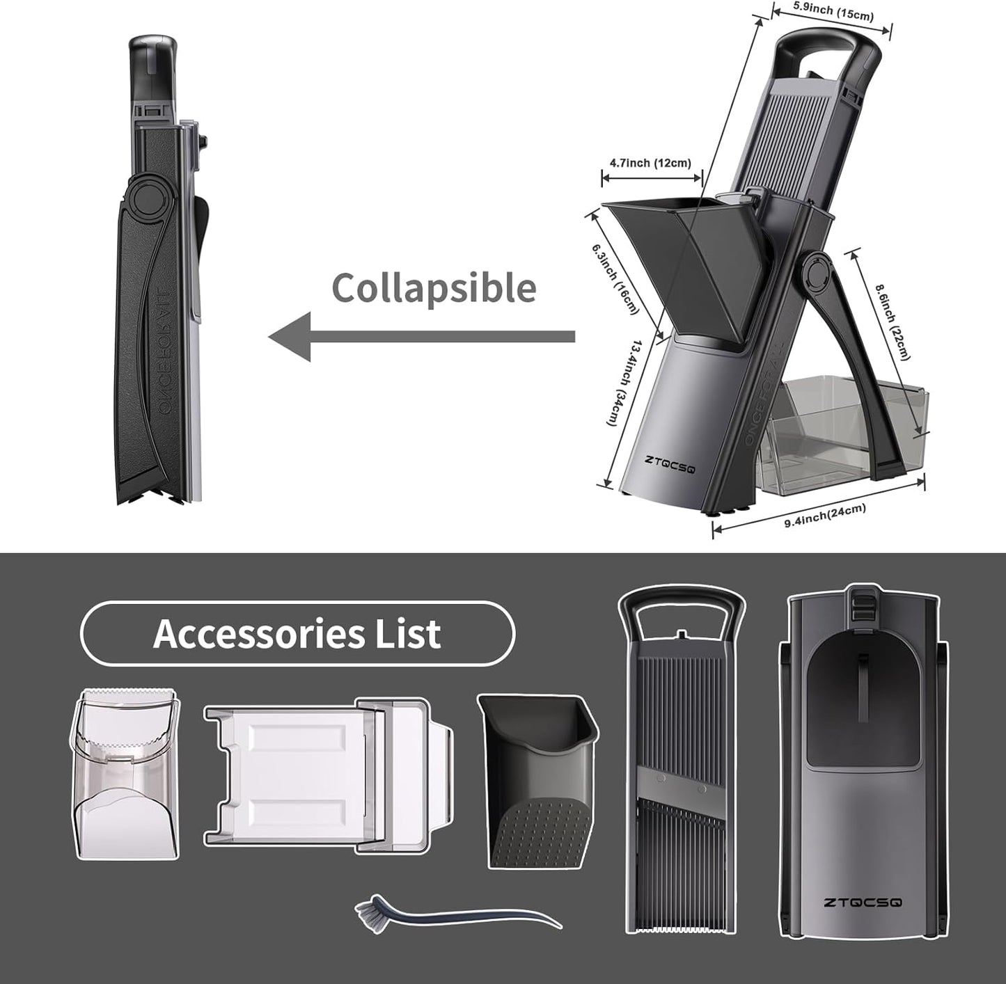 [All in 1] Upgraded Version Safe Mandoline Slicer for Kitchen, Adjustable Thickness. Veggie Slicer, Rapid Prep Mandoline, Detachable Blade, Cleaning Brush/Paring Knife (Black Knight)