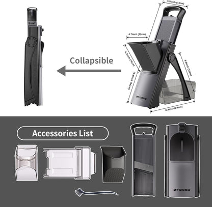 [All in 1] Upgraded Version Safe Mandoline Slicer for Kitchen, Adjustable Thickness. Veggie Slicer, Rapid Prep Mandoline, Detachable Blade, Cleaning Brush/Paring Knife (Black Knight)