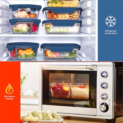 10Pack Rectangle Glass Food Storage Containers with Lids, Meal Prep Containers for Food Storage, BPA Free & Leak Proof (Dark Blue)