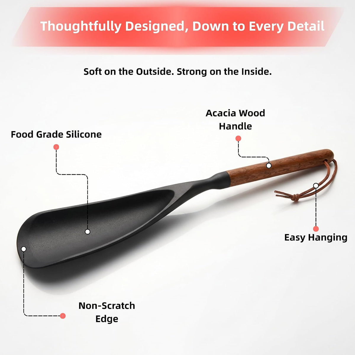 Silicone Cooking Spoon Spatula for Nonstick Cookware,Heat Resistant,12.8"
