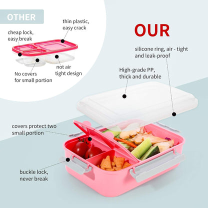 3 Pack Salad Lunch Box Food Storage Containers, 47oz Bento Box To Go Container with Lids, Reusable Meal Prep Containers with Removable Tray & Dressing Pots for Kids and Adults, Microwave Safe