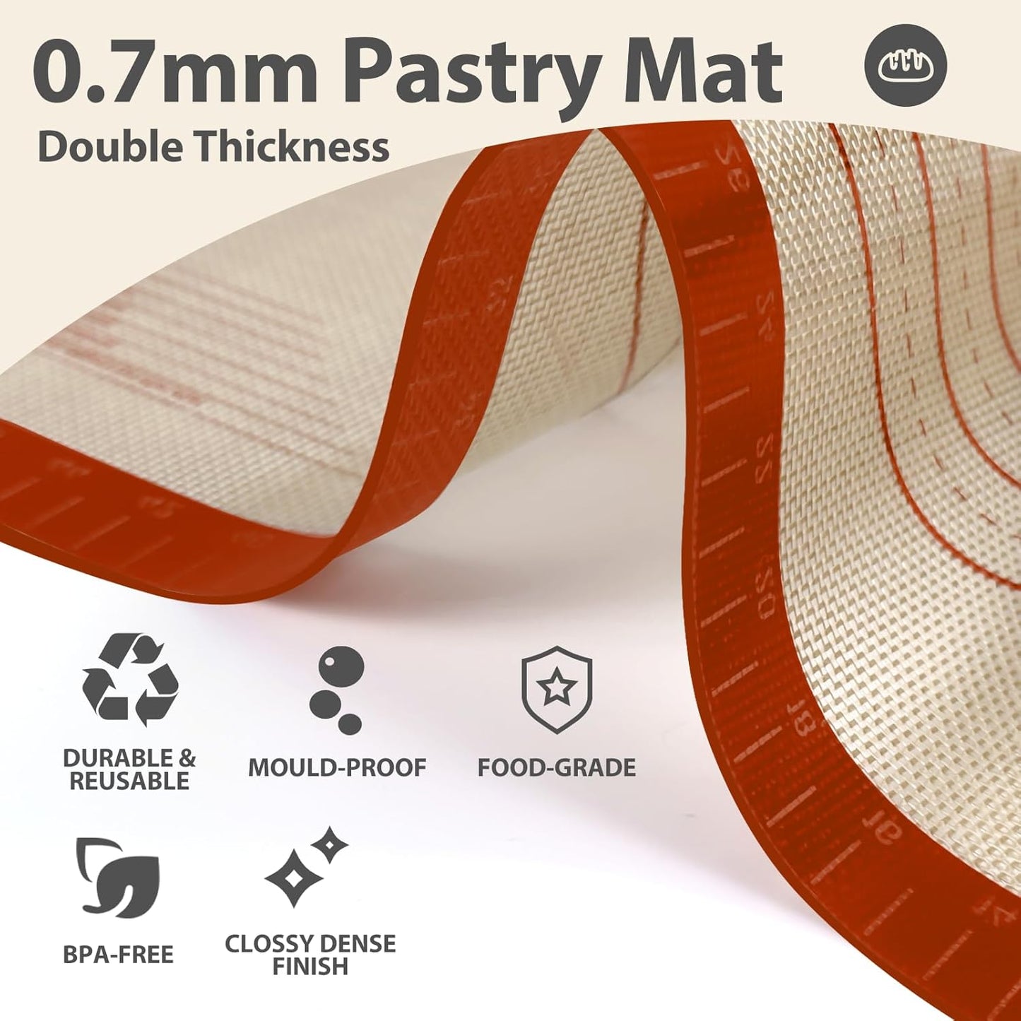 Pastry Mat, 0.7mm Extra Thick 28 x 20 Inches Large Non Stick Silicone Baking Pad, Pie Crust Rolling Supplies for Making Christmas Cookies Bread, Easy to Clean