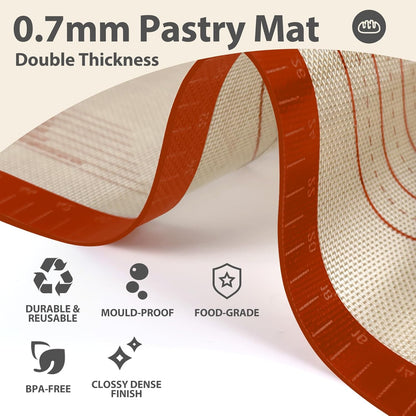 Pastry Mat, 0.7mm Extra Thick 28 x 20 Inches Large Non Stick Silicone Baking Pad, Pie Crust Rolling Supplies for Making Christmas Cookies Bread, Easy to Clean