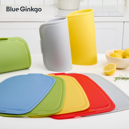 Blue Ginkgo Silicone Cutting Boards – Set of 3 (Small, Medium, Large) – Double-Sided, Thick, Flexible, Non-Slip, BPA Free – Juice Grooves, Dishwasher Safe (Made in Korea, Grey)