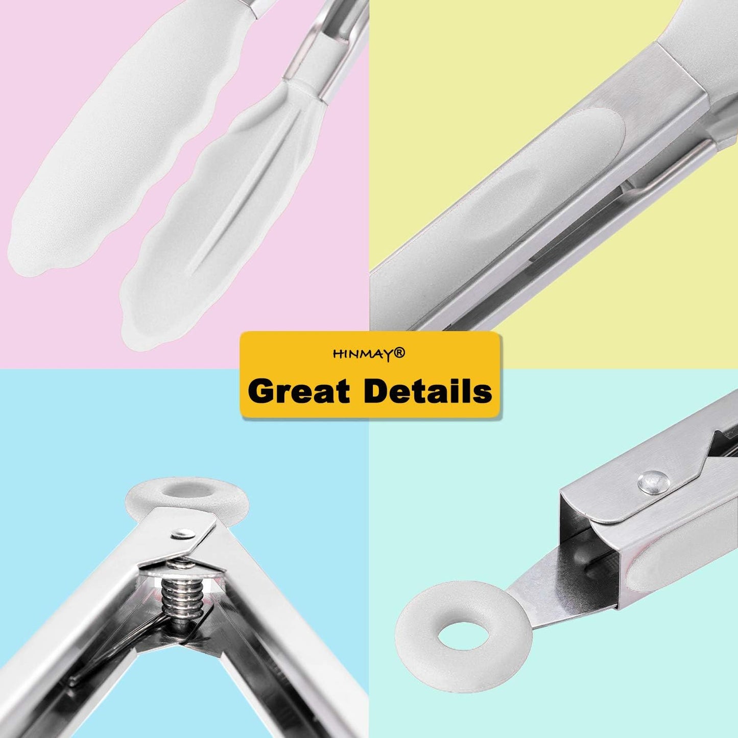 HINMAY Stainless Steel Kitchen Tongs 9-Inch Cooking Tongs, Set of 3