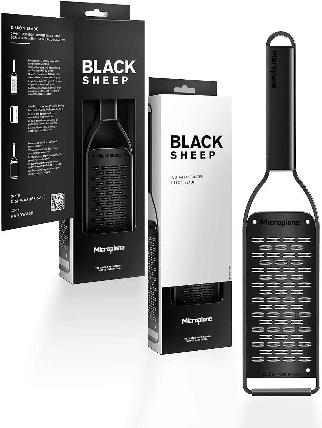 Microplane Kitchen Zester Grater with a Stainless-Steel Blade - Made in USA, for citrus, parmesan, ginger, chocolate & nutmeg from the Black Sheep Series