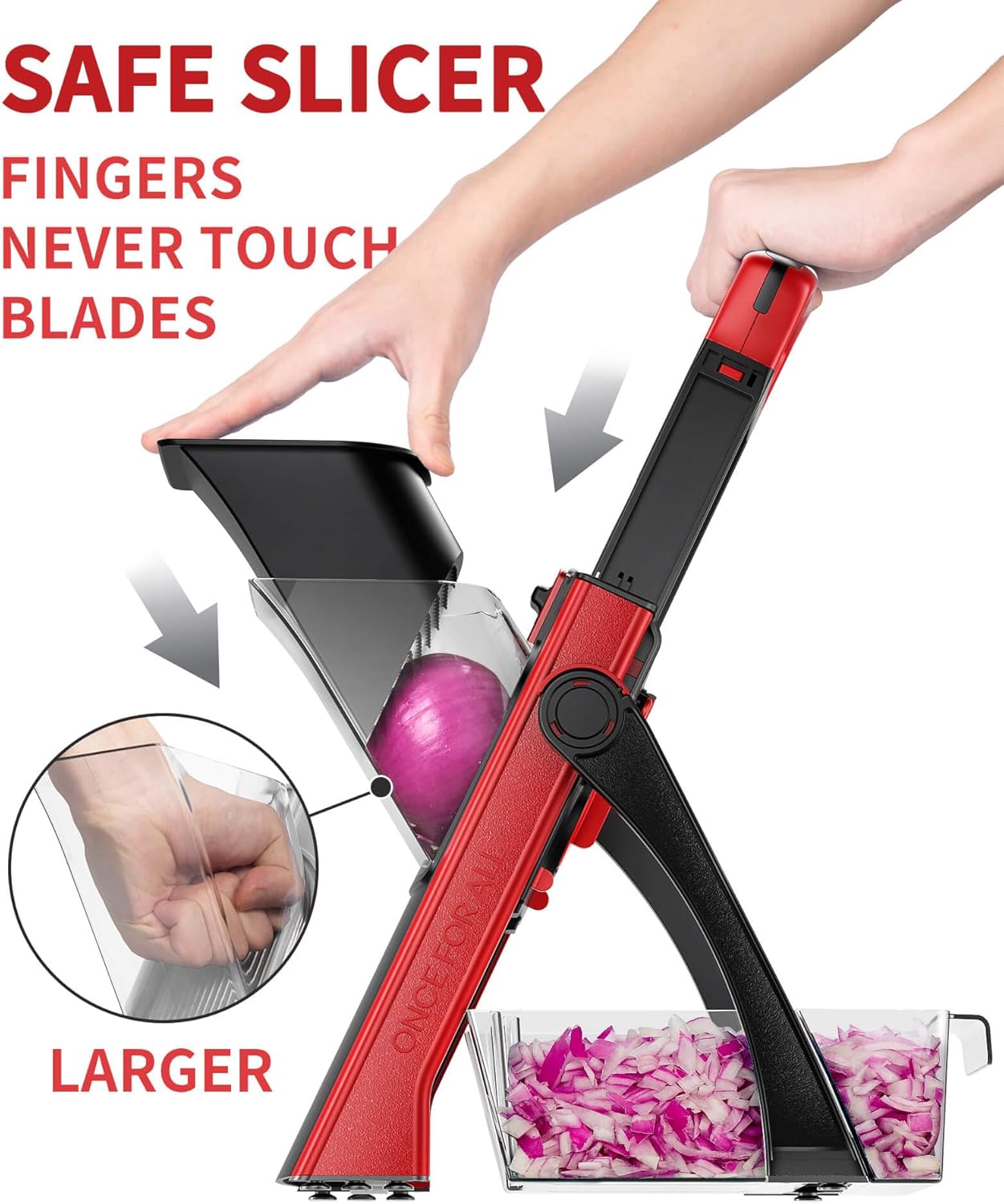 ONCE FOR ALL Upgrade Safe Mandoline Slicer Plus, Biger Size, Adjustable Vegetable Food Chopper Potato Fries Cutter, Detachable Blade, Kitchen Chopping Artifact, Gift (SkyBlue)
