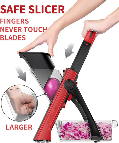ONCE FOR ALL Upgrade Safe Mandoline Slicer Plus, Biger Size, Adjustable Vegetable Food Chopper Potato Fries Cutter, Detachable Blade, Kitchen Chopping Artifact, Gift (SkyBlue)