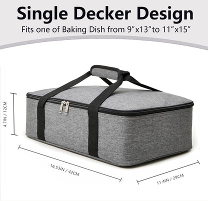 Lestyn Insulated Casserole Carrier Bag - Portable Reusable Food Transport Tote Bag Fits 9x13 Lasagna Baking Dish Pan to Keep Food Hot/Cold for Gathering/Potluck Parties/Cookout/Camping/Offices-Gray