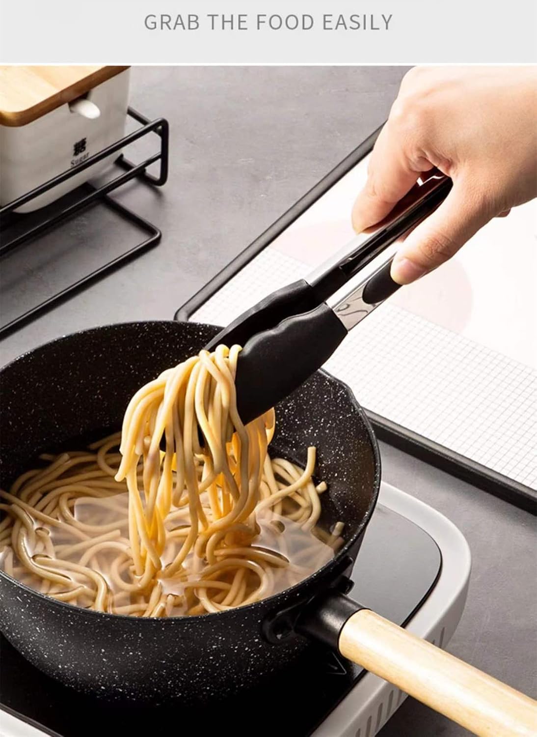 Serving Tongs Kitchen Tongs - Heat Resistant, Premium Stainless Steel Locking Cooking Tongs with Silicone Tips, Non-Slip Food Tongs for Cooking, Heavy Duty, Non-Stick (7 Inch)