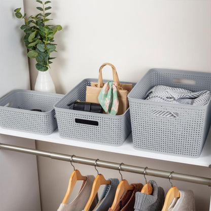 Sterilite 6-Pack Tall Basket, Woven Plastic Storage Baskets for Organization, Cement - Organizing Bin Containers with Handles for Bedroom, Bathroom, Dorm, and Closet