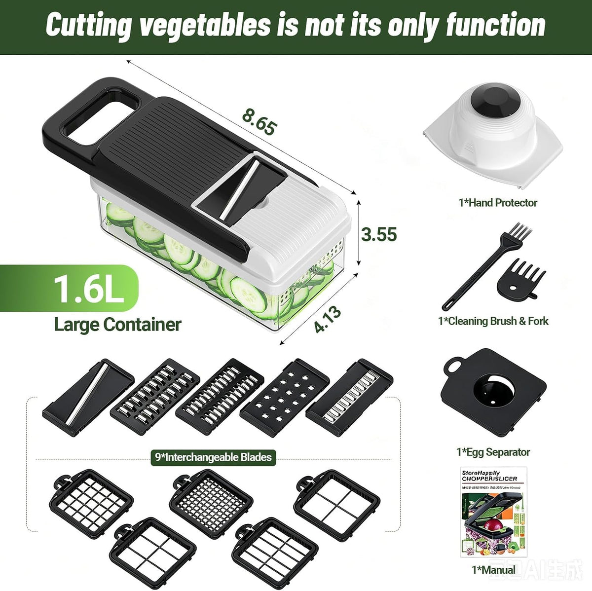 12-in-1 Vegetable Chopper 7 Blades, Veggie Cutter with Handle, Black/White