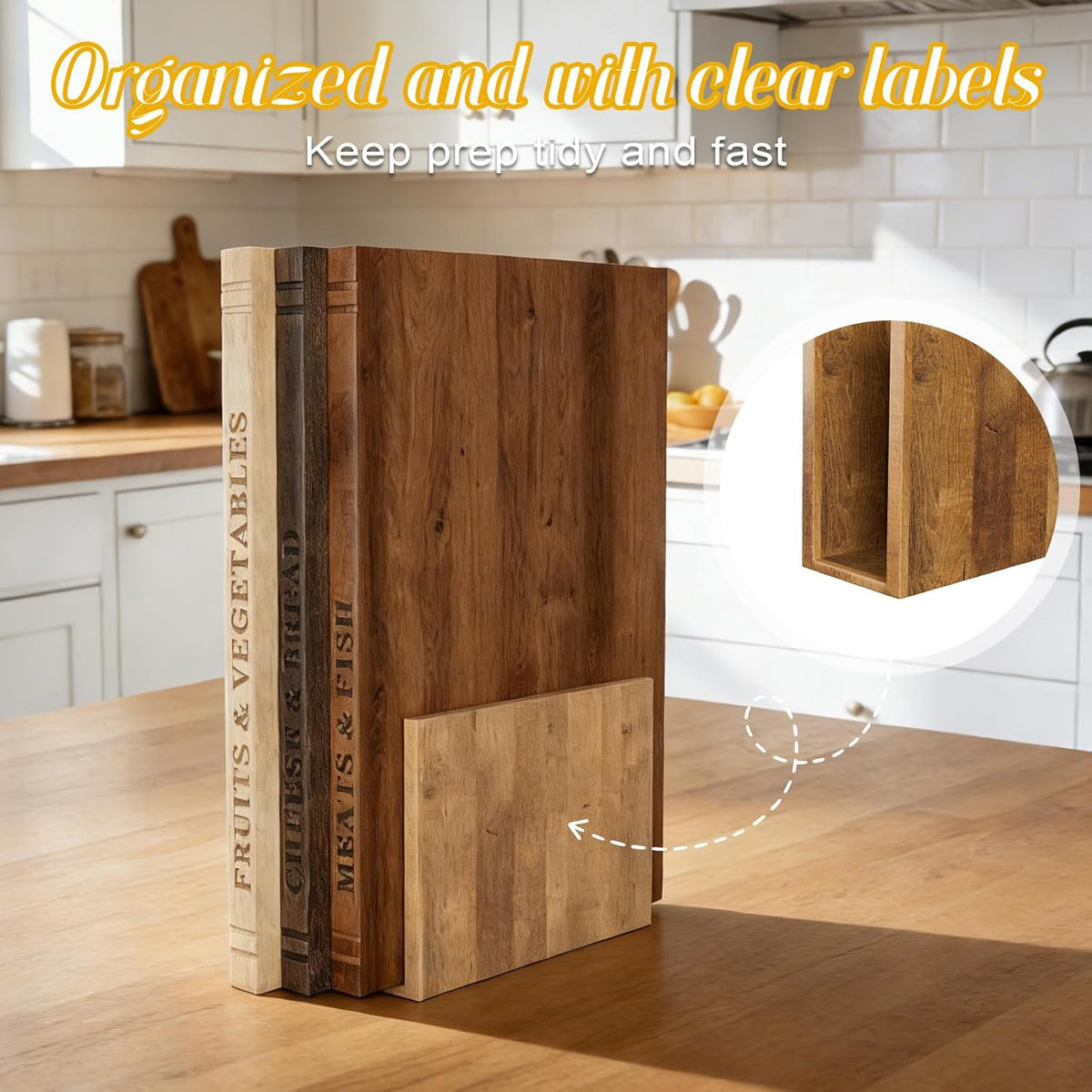 Book Cutting Board Set - 3pcs Wooden Book Cutting Boards, 100% Acacia Wood Food Safe Non-Slip Chopping Boards, Suitable For Home Kitchen Countertop Decoration (Acacia)