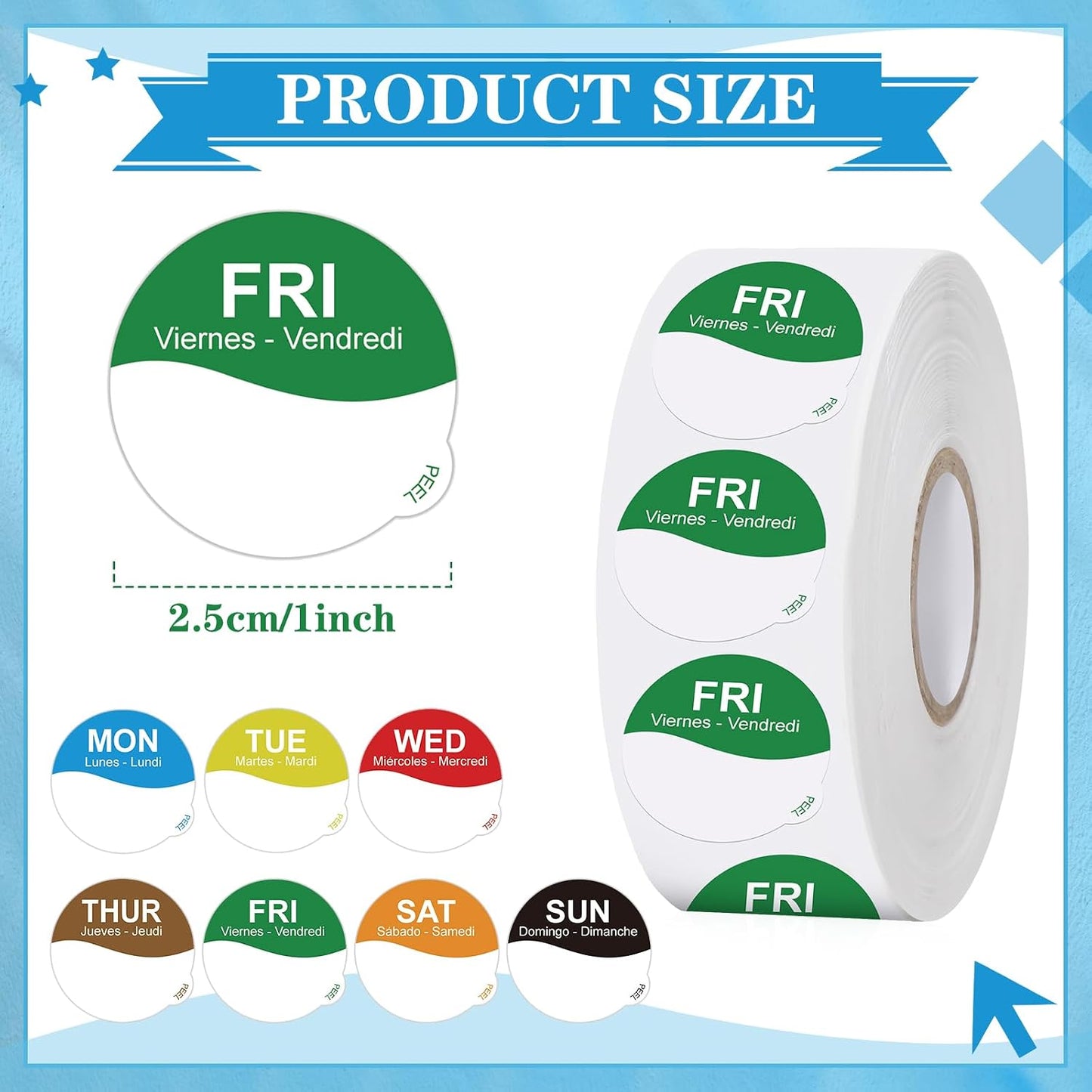 Sayglossy 7000 Pcs Day of Week Label Food Label Monday Through Sunday Management Inventory Sticker Removable Weekly Self Adhesive Date Dot Sticker for Restaurant Kitchen Container (Square)