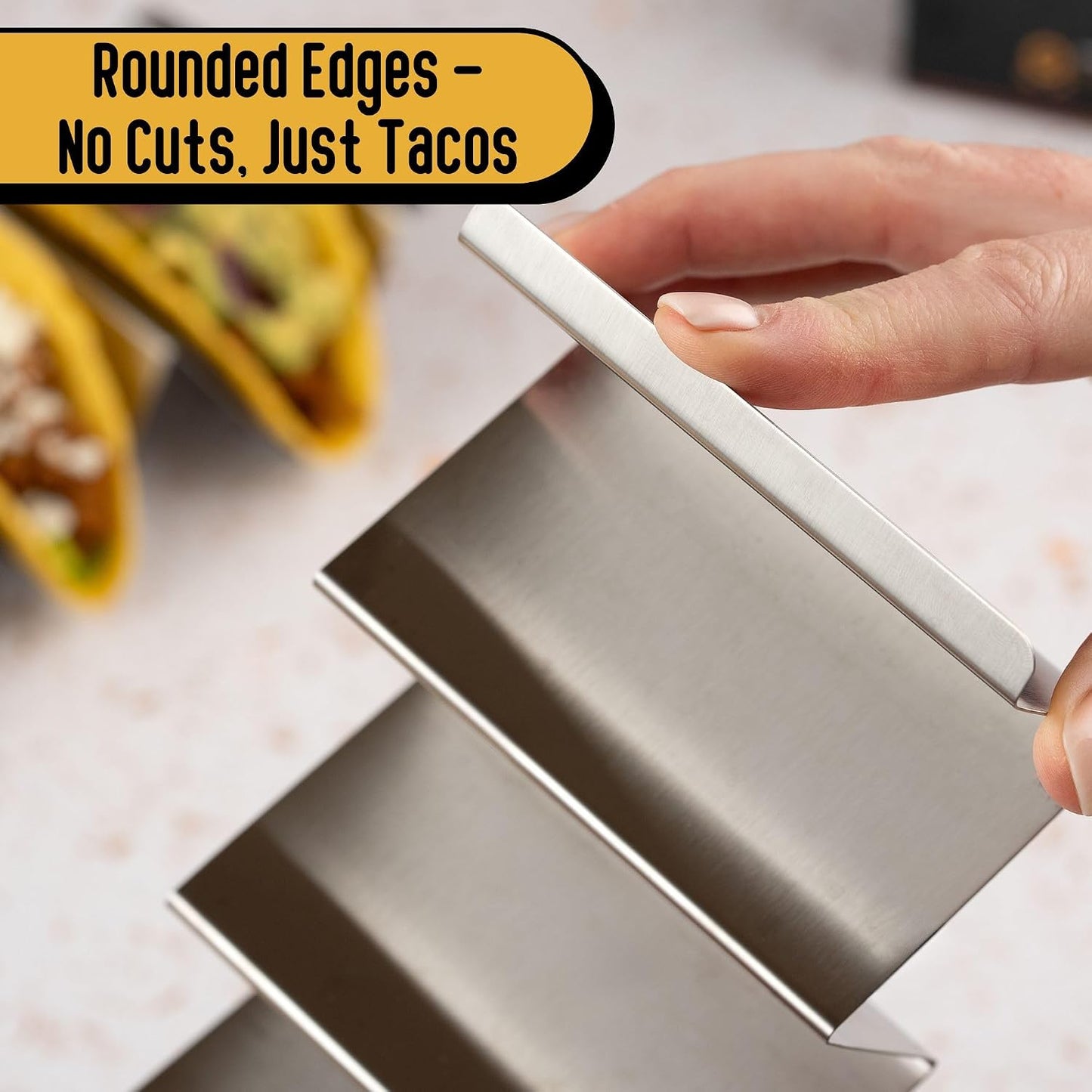 NEW - Taco Holders Set of 4 | Stainless Steel Taco Holders, Oven & Grill Safe Taco Stands, Holds 2-3 Tacos Each, Dishwasher-Safe Taco Holder with Easy-Lift Handles, Stackable for Easy Storage